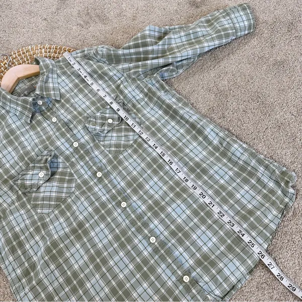 Carhartt Women’s Roll Tab 3/4 Sleeve Button Up Shirt Top Plain in Green XL - Image 9