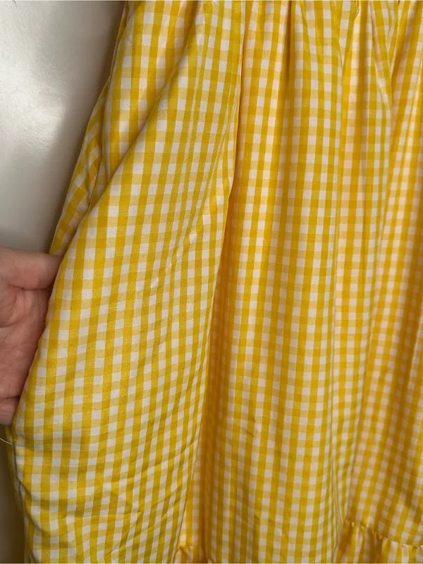 French Connection Yellow Gingham Smocked Midi Dress Size 6 - Image 5