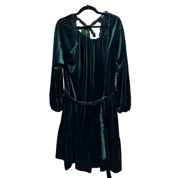 Draper James RSVP Velvet Dress Emerald‎ Green Tie Back Ruffle NWT Holiday XL - Image 3