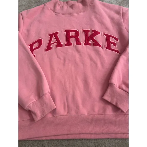 PARKE Varsity Pink Mock Neck Sweatshirt Valentines Day Lover RARE L/XL - Image 3