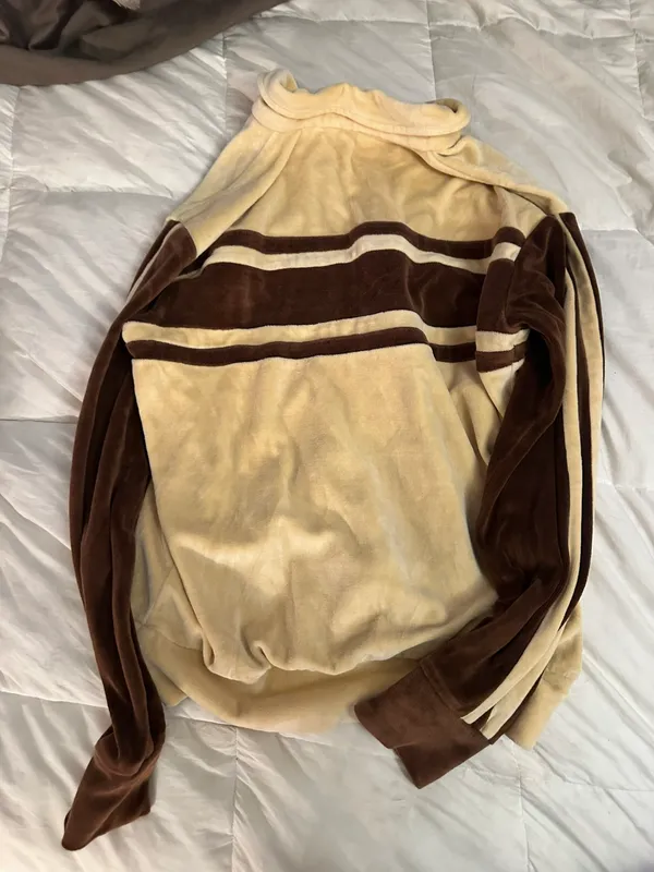 JCPenney Vintage velour unisex brown and tan track jacket - Image 3