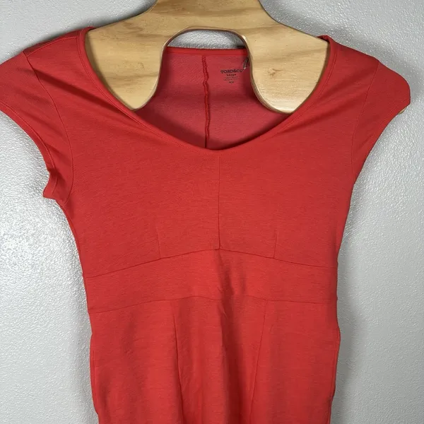 Toad & Co‎ Flexcel Cap Sleeve Dress Womens Large Coral Orange Pockets Tencel - Image 2