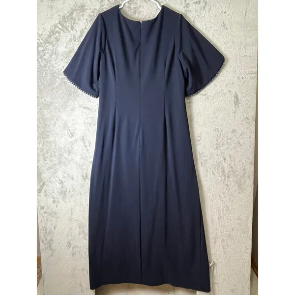 Adrianna‎ Papell Pearl Trim Knit Crepe Gown 20W Midnight Navy Formal New - Image 4