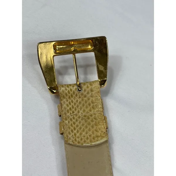 Dame Belt And Bag SKU 7929 Elegant Beige Snake Embossed Leather Belt Size L - Image 6