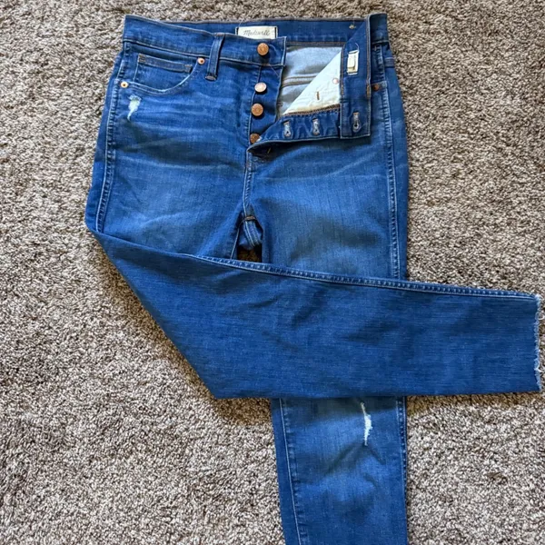 Madewell 10 High-Rise‎ Skinny Jeans Blue Button Fly Distressed J7914 Womens 28 - Image 10