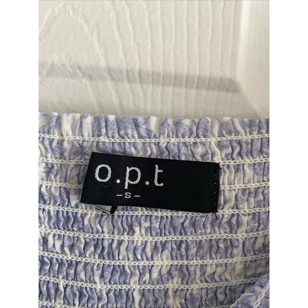 o.p.t. Floral Smocked Midi Dress‎ Womens Size S Blue White Puff Sleeve Toile - Image 7