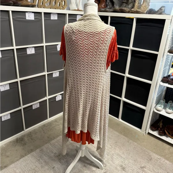 Unbranded Cream Crochet Open Knit Duster Waterfall Cardigan Vest - Image 2