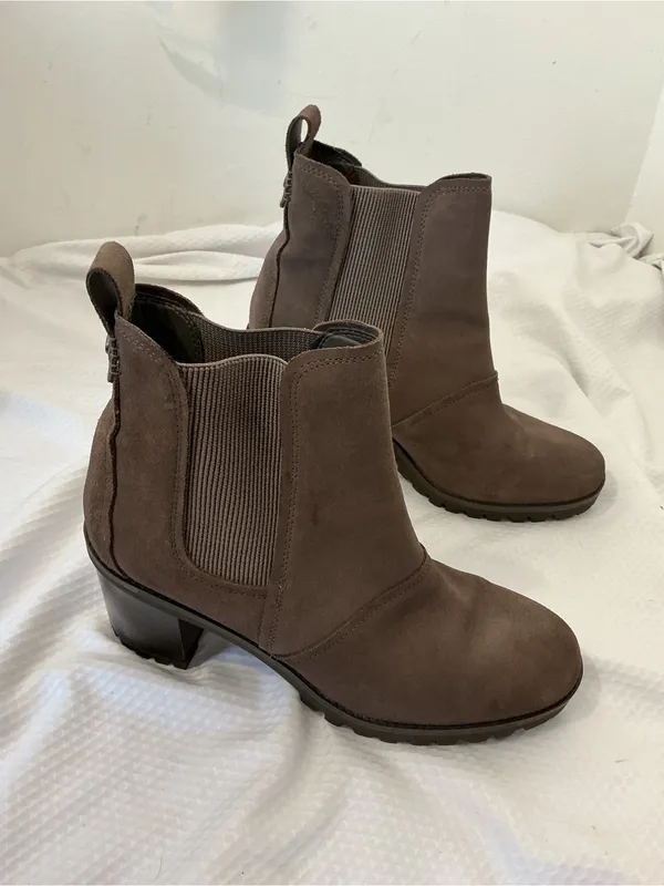 UGG Taupe Suede Chelsea Block Heel Ankle Boots - Image 4