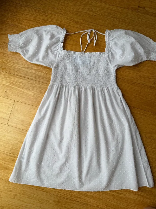 Hill House Home Athena Nap Dress White Swiss Dot Cotton Mini XS - Image 5