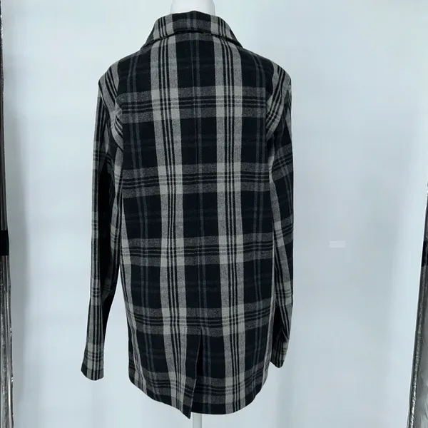 Oakley Women's Coat Wool Button-up Jacket Plaid Gingham Black Gray Size Small - Image 6