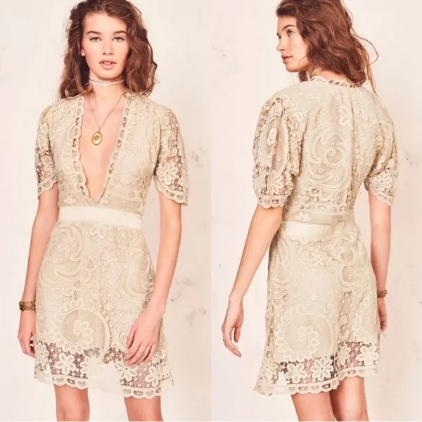LoveShackFancy Daniela‎ Lace Mini Dress Dolce Cream Size 0 NWT - Image 10