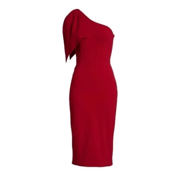 Dress The Population Red One Shoulder Midi Dress(Size Small) - Image 3