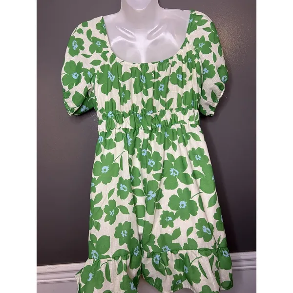 Le Lis Dress Womens Medium Green Floral Puff Sleeve Sweetheart Ruffle Sundress - Image 6