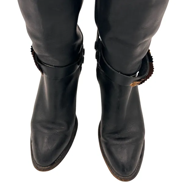 Frye Black Tall Leather Western Boots with Feather Detail Size 6 B - Image 2