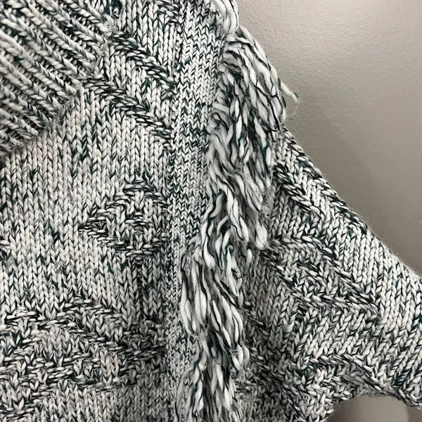 Lucky Brand Sweater Women's XL Green White Cowl Neck Aztec Fringe Wool Blend - Image 4