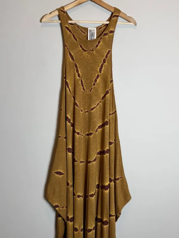 Free People Tie Dye Maxi Dress Women's Small Tan Brown Hippie Festival Boho Chic - Image 6