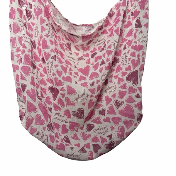 Free People Pink Heart Print Gauze Tote Bag Boho Coquette Reusable Shopper - Image 4