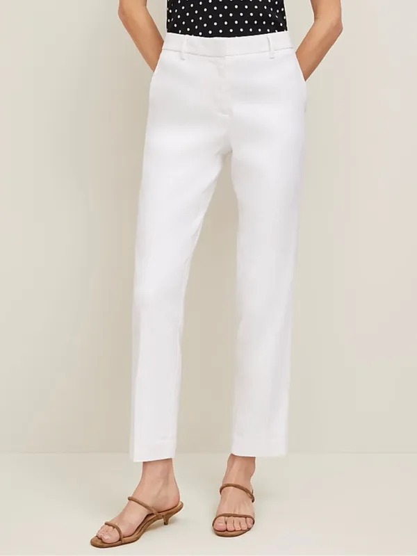 Ann Taylor Linen Blend‎ Eva Mid-Rise Slim Leg Tapered Ankle Pants White Size 6 - Image 2