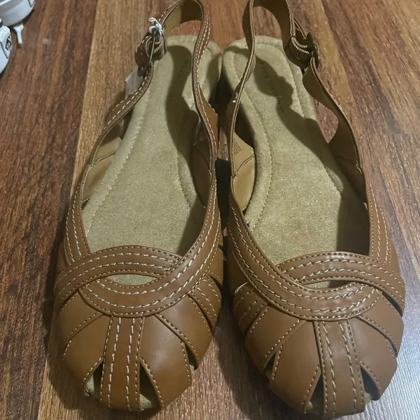 Predictions Brown Faux Leather Slingback Sandals - Image 6
