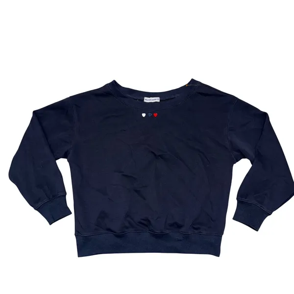 Aelfric Eden Navy Blue Sweatshirt Hearts Detail Crewneck Long Sleeve Women's Sz M - Image 2