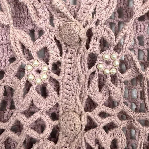 Reference Point Vintage Crochet Tank Top Long Vest Size L Pink Boho Hippie Fairy Embellished Y2K - Image 6