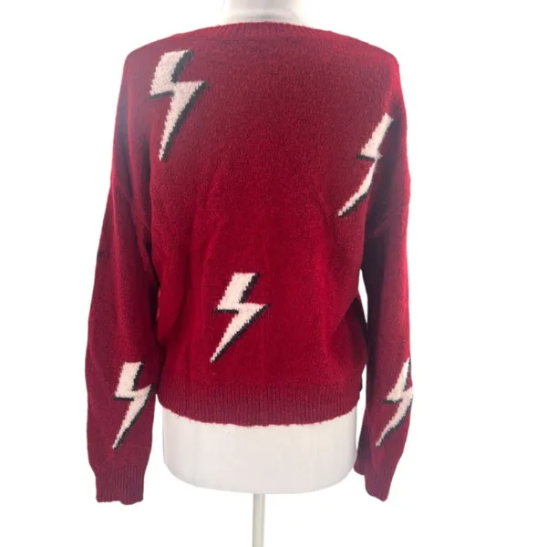 Rails Aries Lightning Bolt Wool Cashmere Blend Sweater Cozy‎ Red White sz M - Image 3