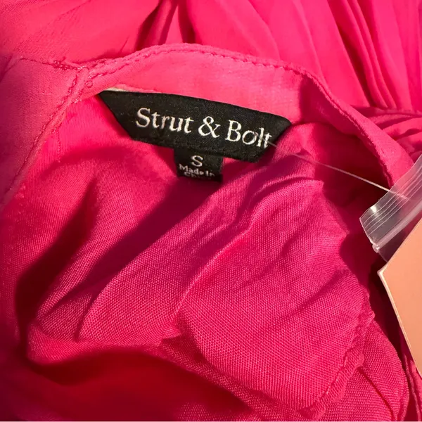 Strut & Bolt Pleated Chiffon Cape Mini Dress Hot Pink Small NWT Party - Image 6