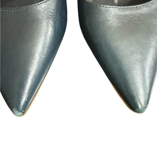 Tory Burch Blue Leather Pointed Toe Kitten Heel with Bow Detailing - Image 7