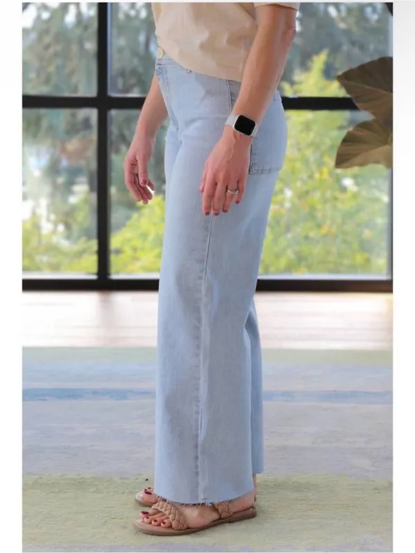 Oat NY 10/30 Wide Leg Jean Powder Light Cut Off Mid Rise Relaxed Office - Image 2