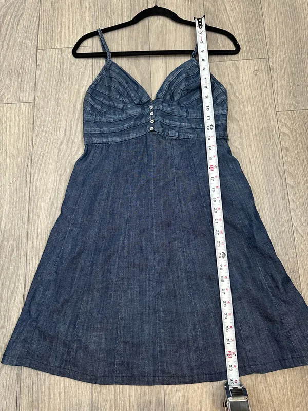 7 For All Mankind Denim Mini Dress Size Small 100% Cotton Y2K Spaghetti Strap - Image 13