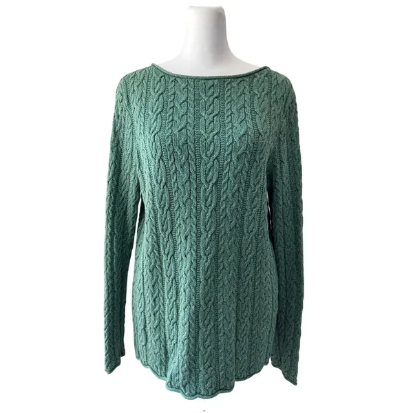 Lauren Ralph Lauren 100% Cotton Green Cable Knit Long Sleeve Pullover Sweater - Image 4