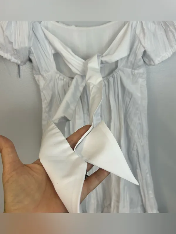 Kimchi Blue White Pleated Short Sleeve Bow Back Babydall Mini Dress Size XS - Image 6