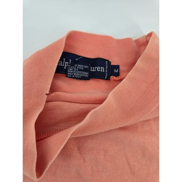 Ralph Lauren T-Shirt Womens M Coral Mock Neck Short Sleeve‎ Cotton Vintage Tee - Image 5