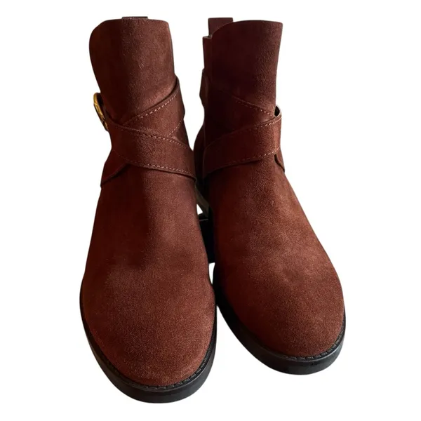 See by Chloé Lyna Suede Ankle Boots Brown Gold Buckle Women’s Size 40.5(US 10.5) - Image 4