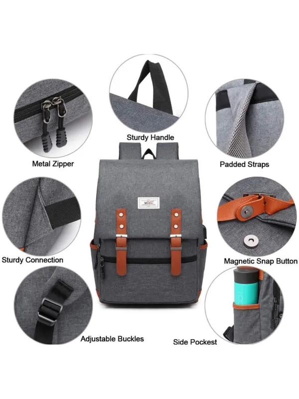WoWang Waterproof Vintage-Style Backpack One Size Black and Brown - Image 3