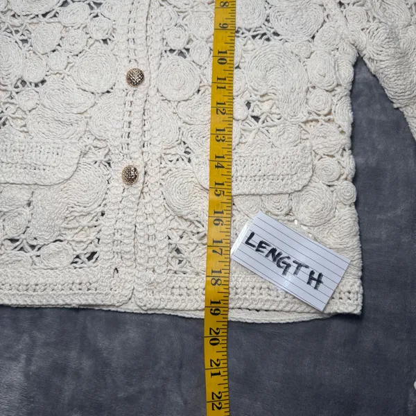 Ivory Cardigan Women XS Cream Crochet Button Front Boho Sweater Cottagecore‎ - Image 5