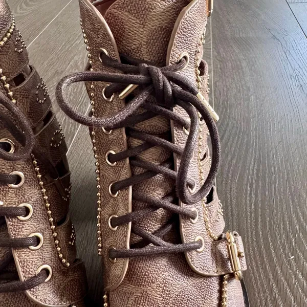 Coach Paisley Cowboy Boots Western Lace Up Studs Monogram Logo Cage Women 10B - Image 5
