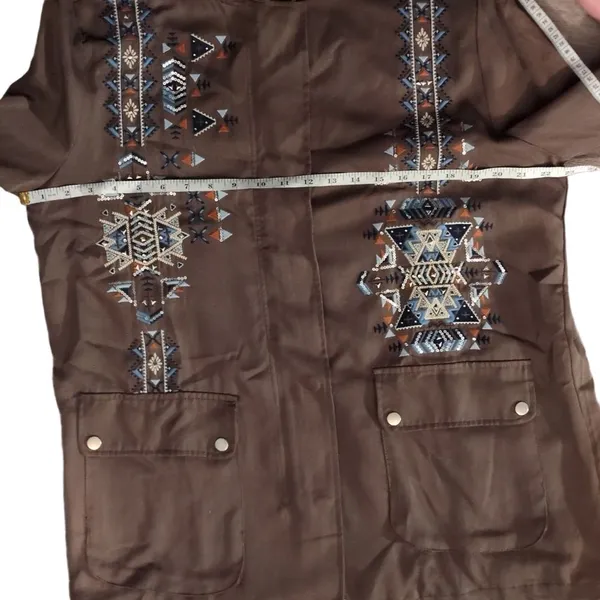 Miss Me Brown Lightweight Tribal Embroidery Stitchig Jacket Size Large - Image 11