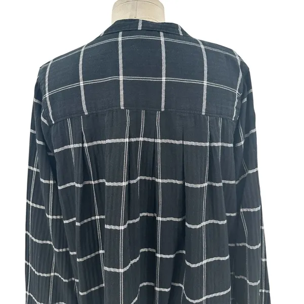 Madewell Collarless Shirtdress in Windowpane True Black‎ Size Medium - Image 10