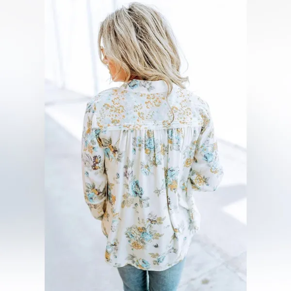 Free People Hold On To Me Floral Long Sleeve Blouse Ivory Combo Size Small - Image 7