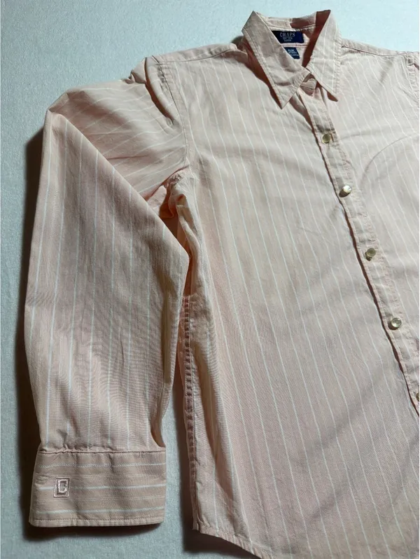 Chaps Petite Pink Striped Button-Up Shirt Size PM - Image 5