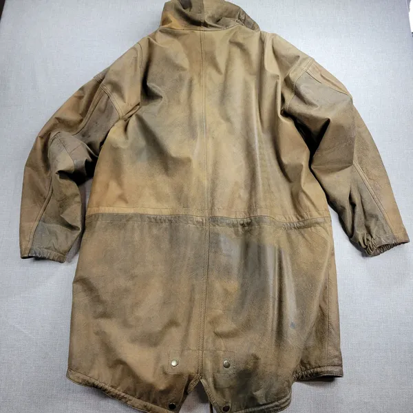 Vintage Imagination Women's Jacket M Brown Leather Hooded Oversized Fishtail - Image 3