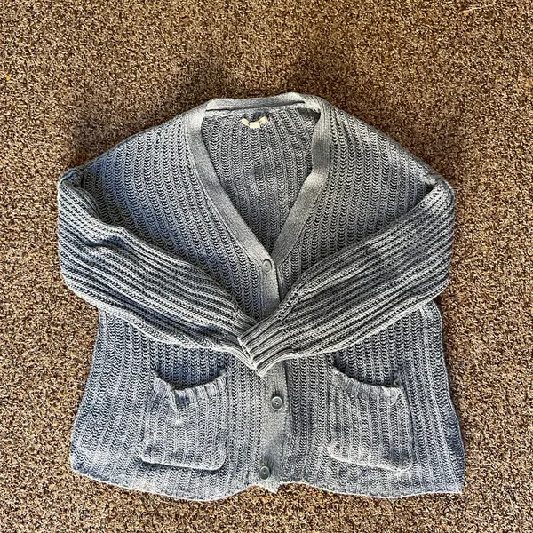 American Eagle Chunky Cardigan Blue Gray Knit Button Front Sweater Women’s - Image 3