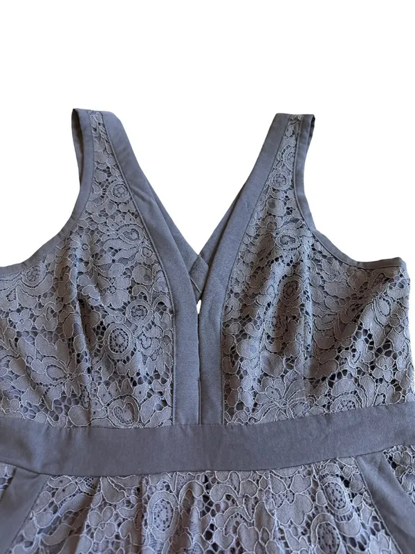 Free People x Anthropologie Grey Floral Lace Fit Flare Mini Dress Small Women's - Image 2