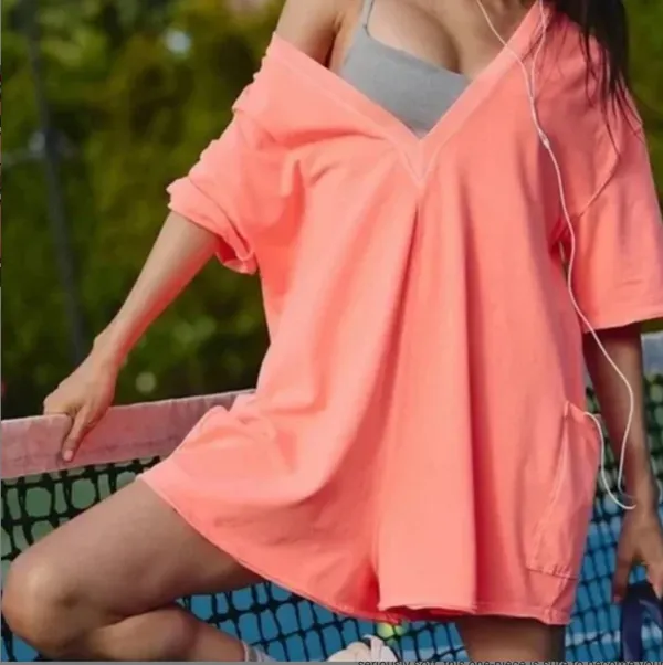 Free People Movement Hot Shot Tee Romper in Neon Coral sz S NWT $60R - Image 4
