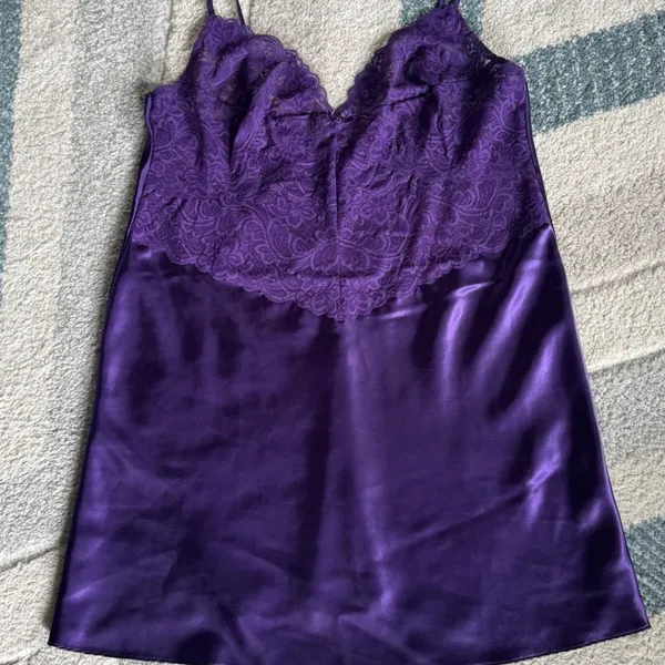 1X Purple Satin Lace Chemise Slip Dress Curvy Romantic Whimsigoth Dark Fairy - Image 4