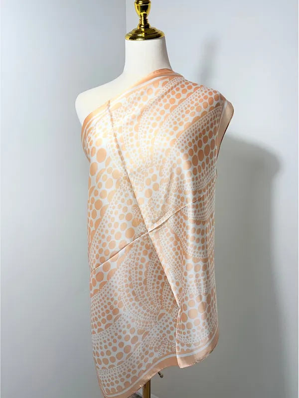 Women's Beige and Cream Polka Dot Satin Polyester Scarf - Image 2