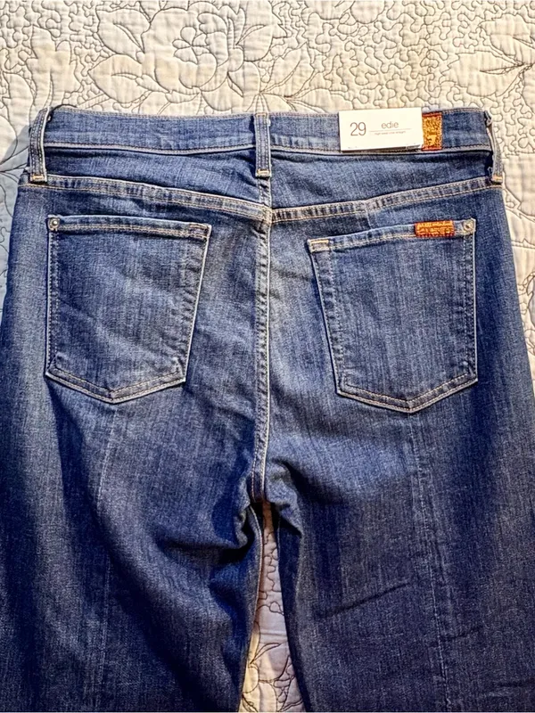 💥NWT 7 For All Mankind Edie High Rise Crop Straight Jeans Grommet Raw Hem~29🧡 - Image 9