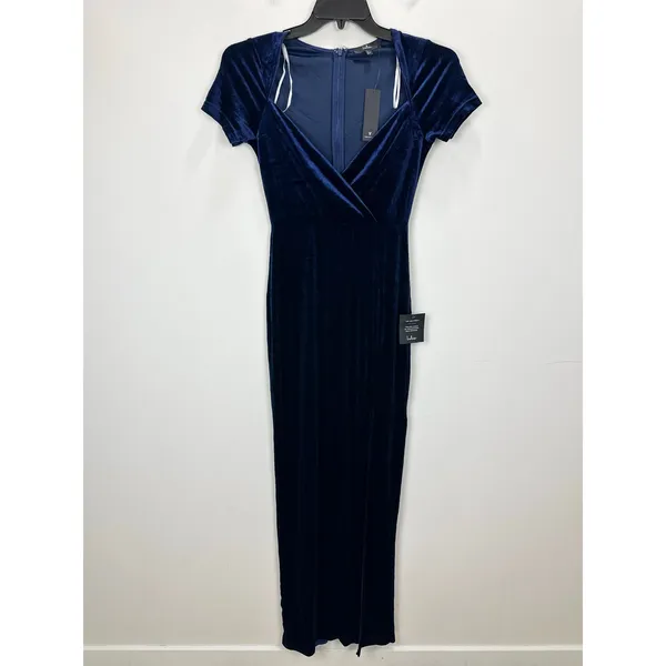 Lulus Eternal Elegance Navy Blue Velvet Short Sleeve Maxi Dress Formal Small NWT - Image 5