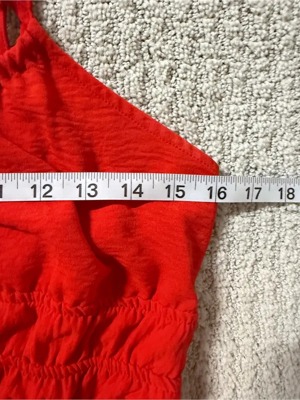 Monteau Los Angeles Smocked Waist Tiered Midi Dress in Bright Red Sz L - Image 8